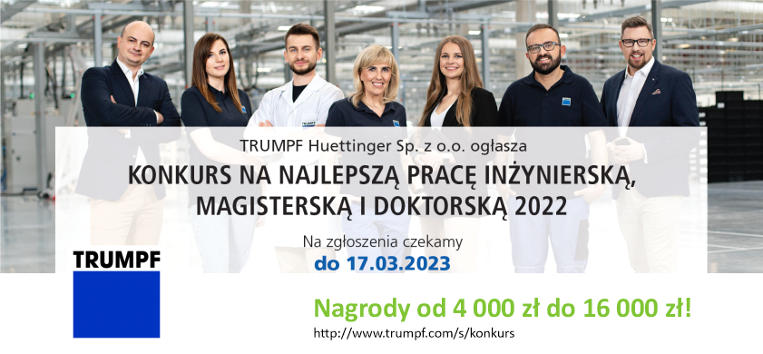 Ogólnopolski konkurs TRUMPF Huettinger na najlepszą pracę inżynierską, magisterską i doktorską